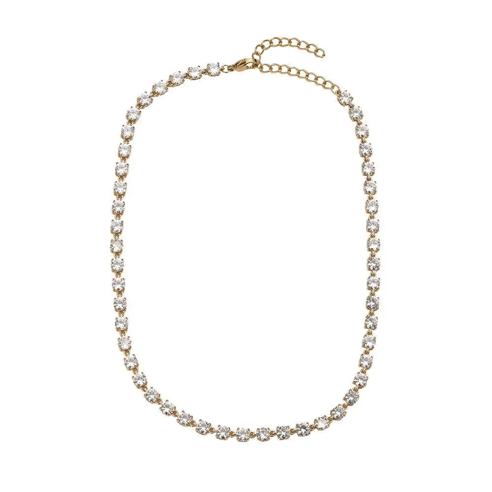 Elegante goldene Halskette mit rundem klaren Kristallanhänger und Verlängerungskette