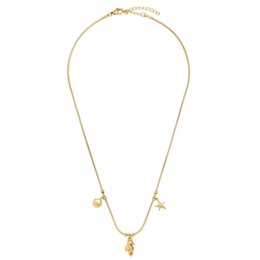 Goldfarbene Halskette mit Meerjungfrau, Muschel und Seestern Charms