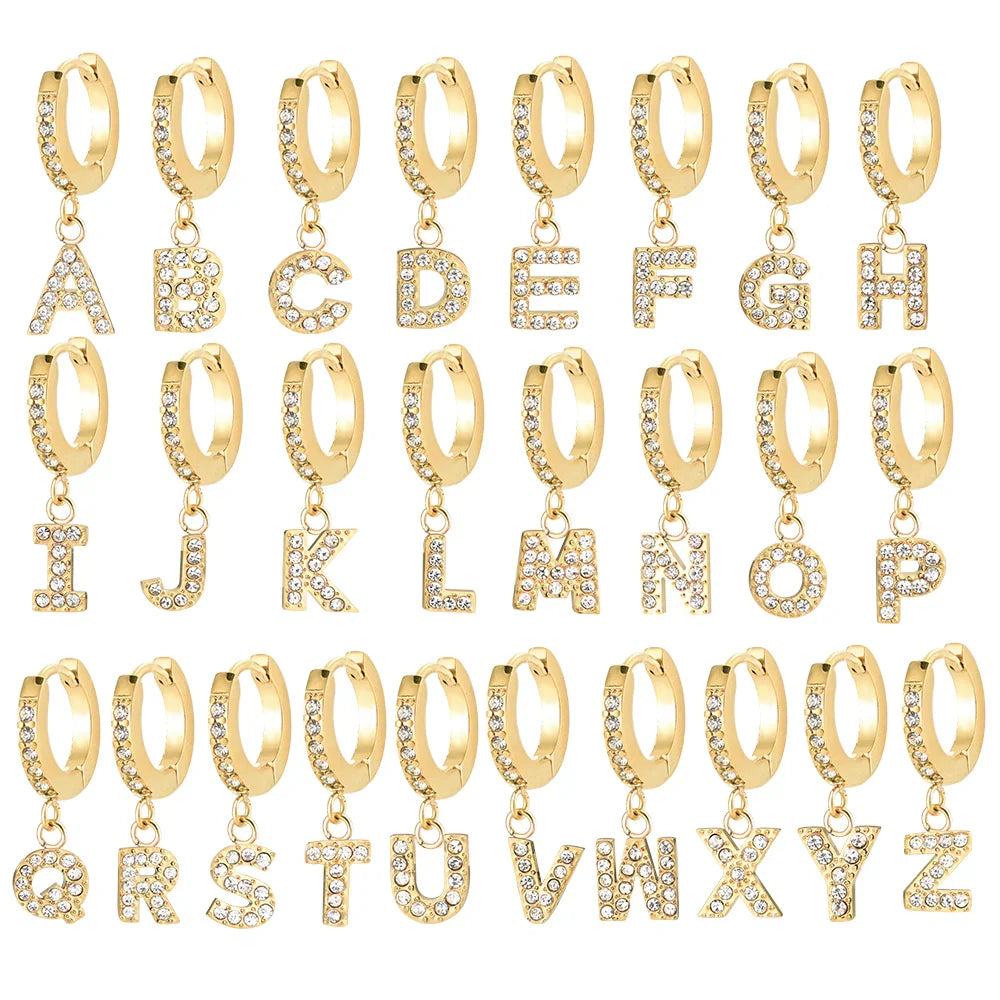 Goldfarbene Buchstaben Ohrringe mit funkelnden Kristallen, A bis Z Anhänger Schmuck