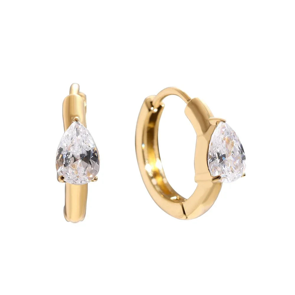 Goldene Creolen Ohrringe mit birnenförmigem, klarem Zirkonia Schmuck