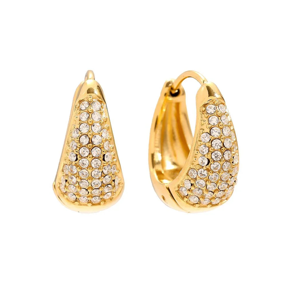 Goldene Creolen Ohrringe mit funkelnden Kristallsteinen, luxuriöser Schmuck