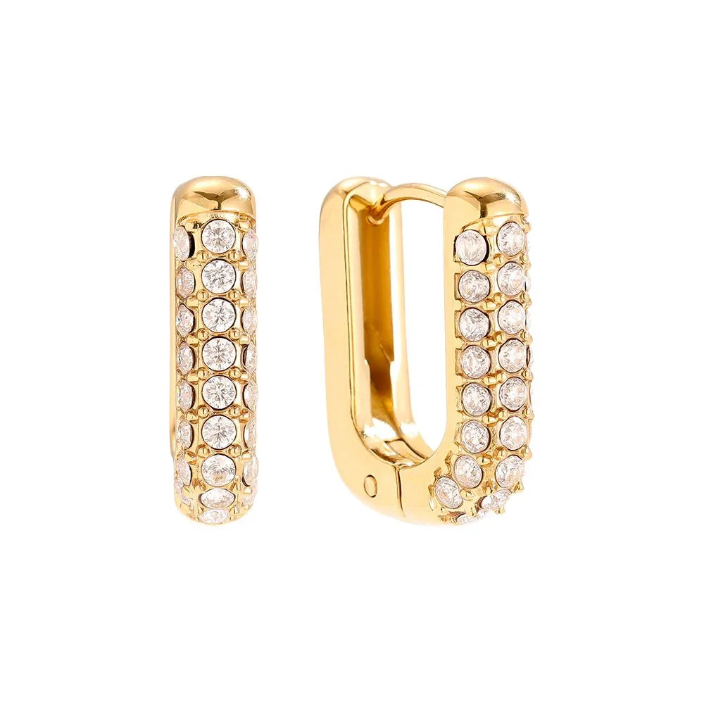 Goldfarbene Klappring-Ohrringe mit mehreren kleinen glitzernden Zirkonia-Steinen besetzt