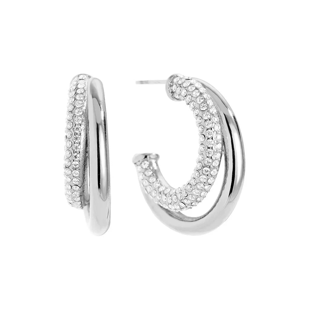 Silberne Creolen Ohrstecker mit funkelnden Kristallen, elegant und modern