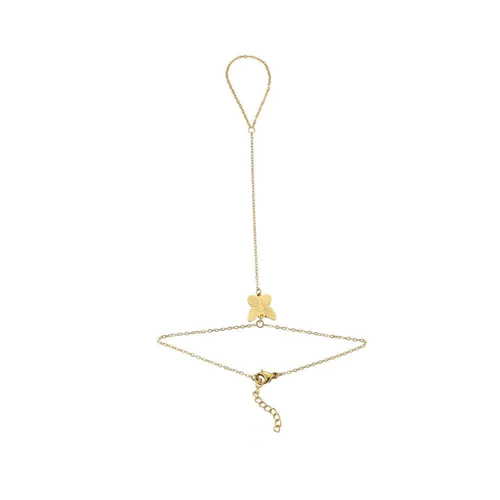 Feines goldfarbenes Handkettchen mit Schmetterlingsanhänger und verstellbarem Verschluss
