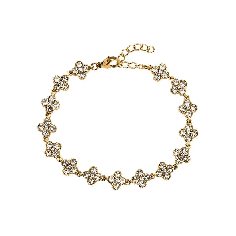 Goldfarbiges Armband mit Kristallblumen-Design und verstellbarem Verschluss
