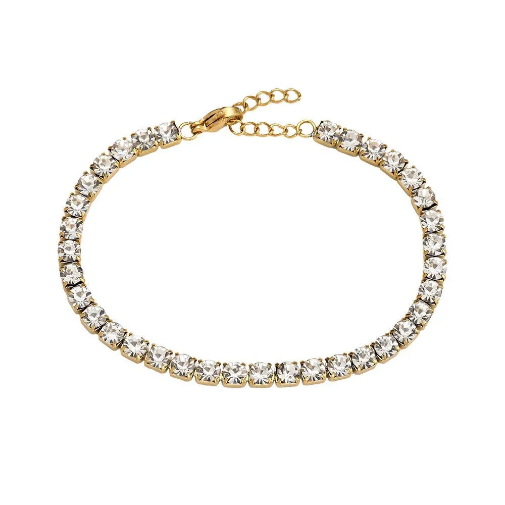 Goldfarbenes Armband mit klaren, funkelnden Kristallen und verstellbarem Verschluss