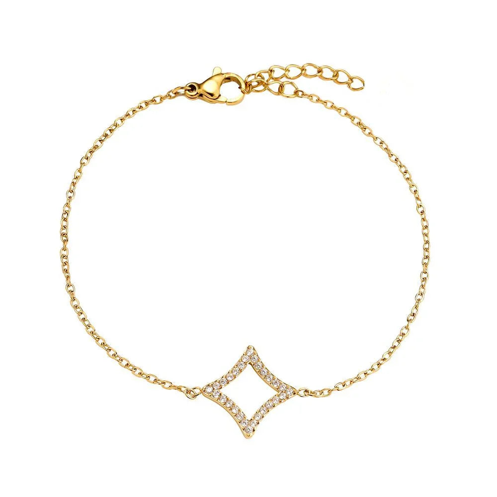 Feines Goldarmband mit diamantbesetztem, vierkantigem Anhänger und verstellbarem Verschluss
