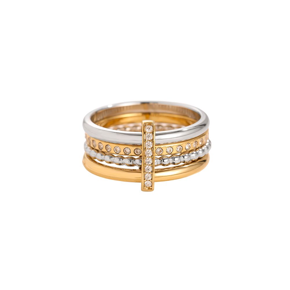 Ring Pave Stack Bicolor -18K vergoldet