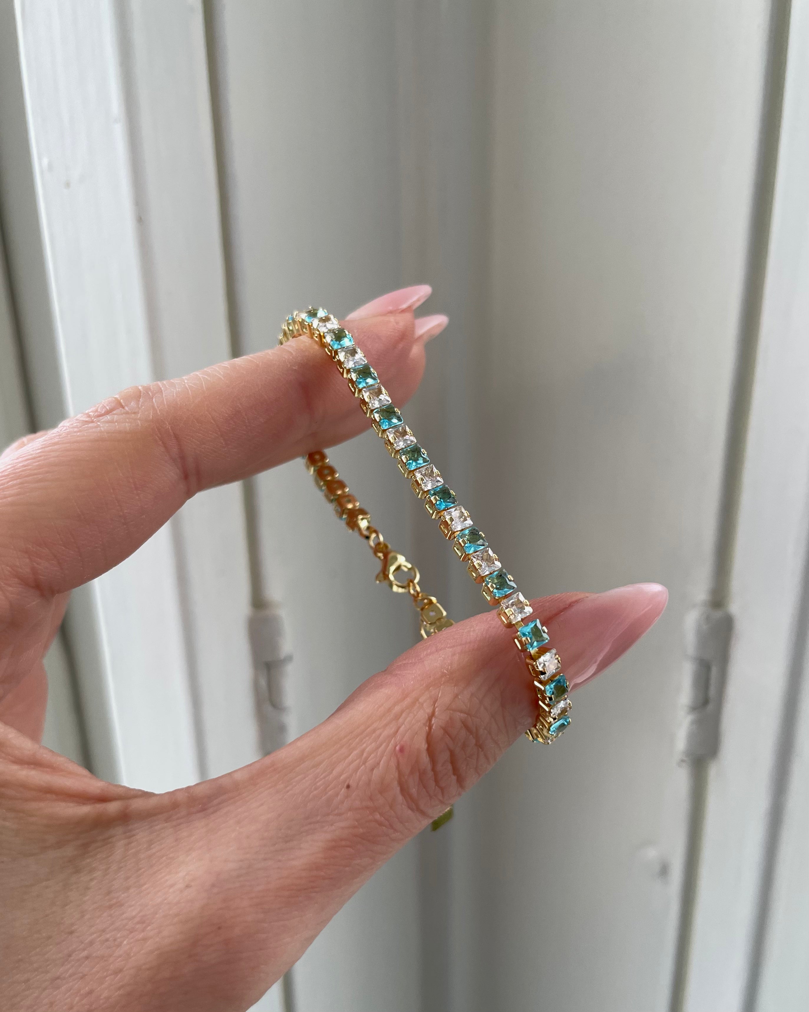 Armband Tennis Aqau - 14K vergoldet