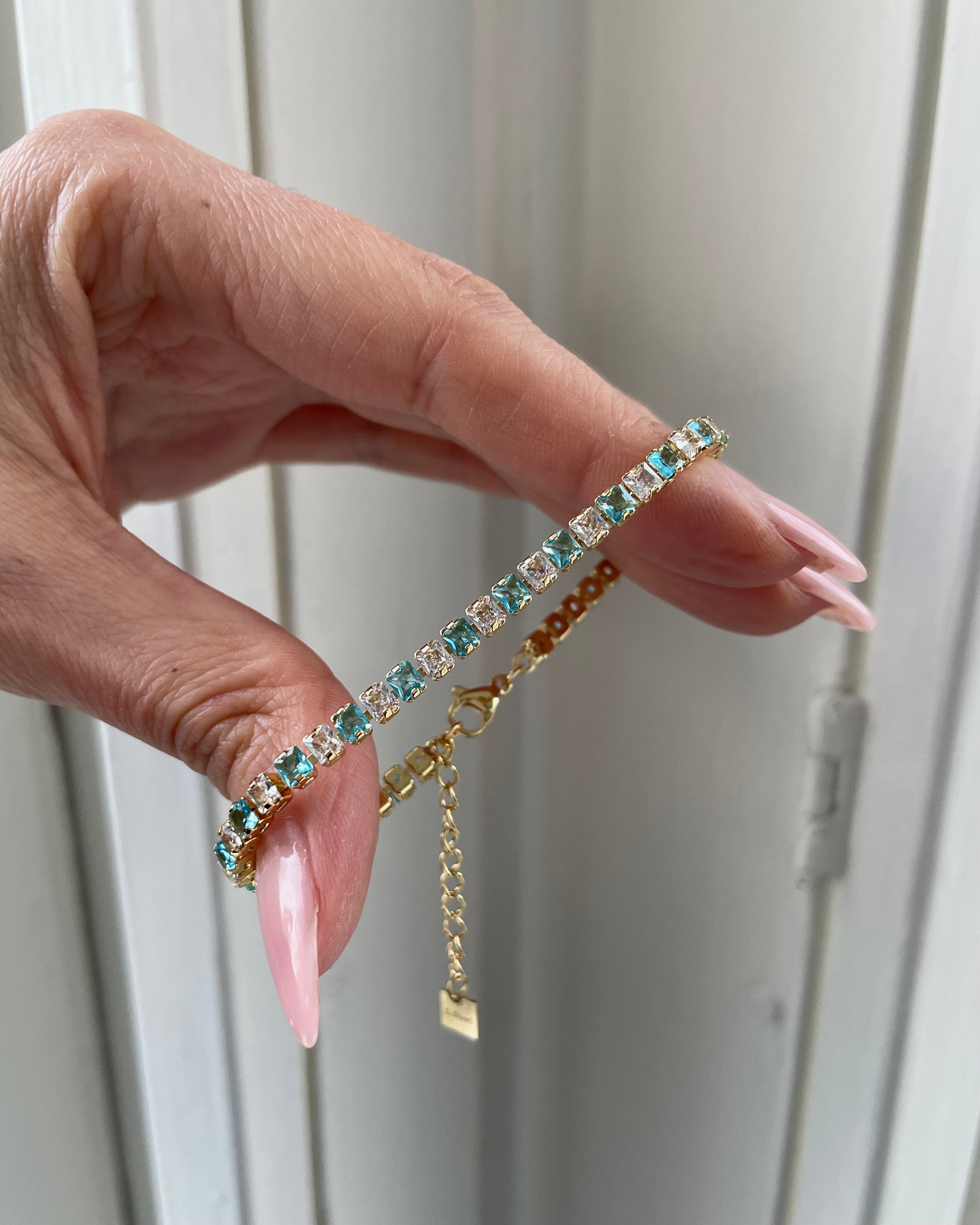 Armband Tennis Aqau - 14K vergoldet