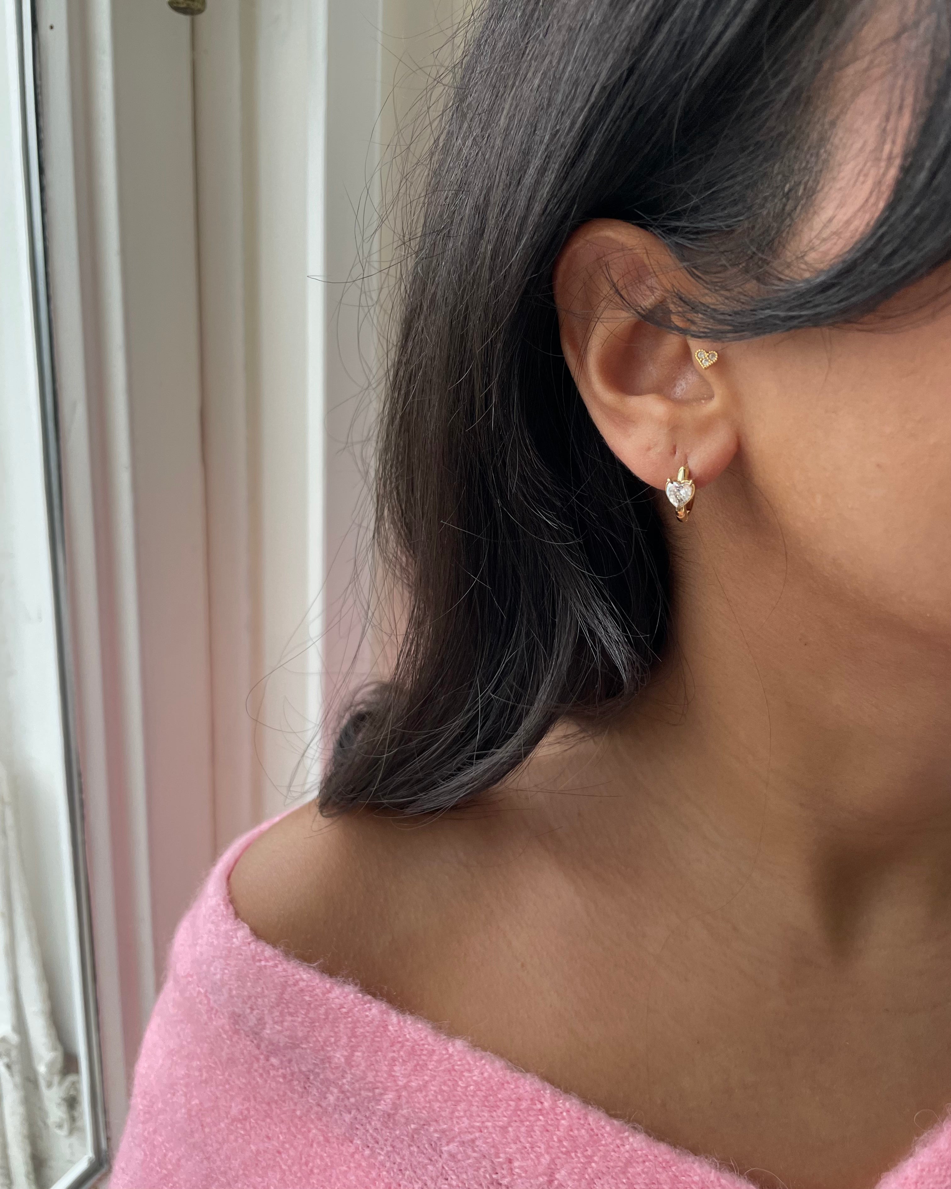 Mini Elmas Kalp Halka Küpeler