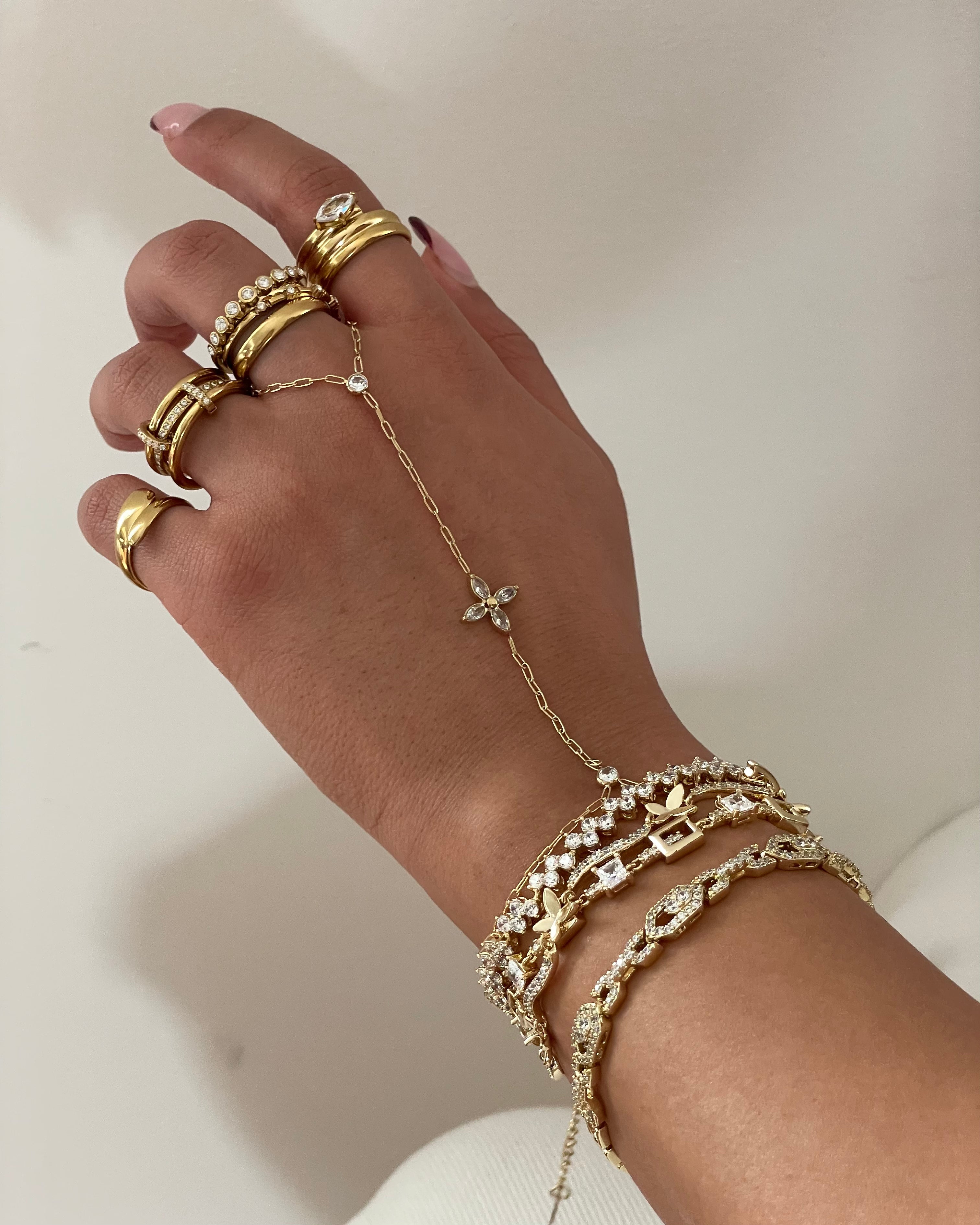 Hand Chain Fine Flower -18K vergoldet