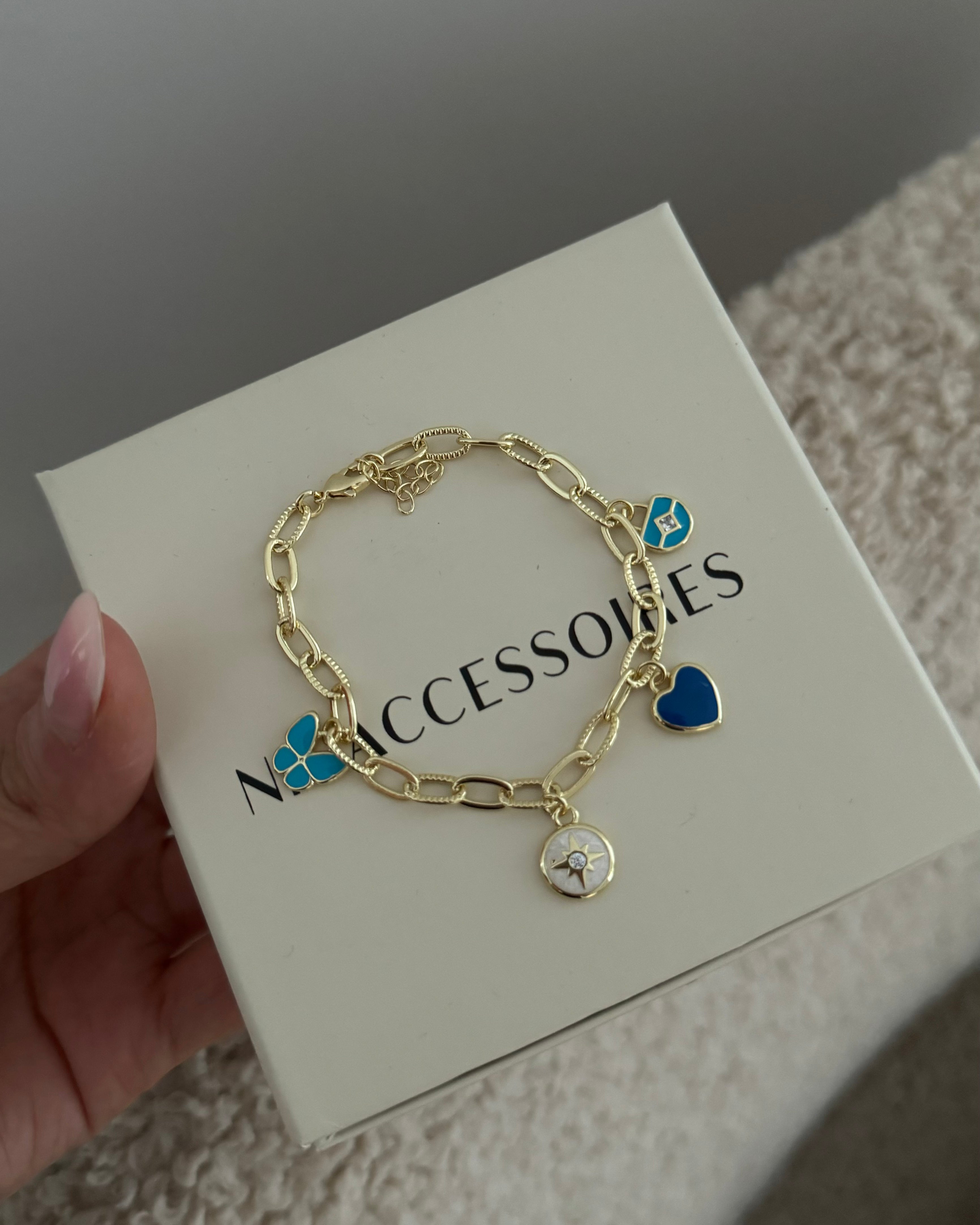 Armband VIP Charm Blue -14K vergoldet