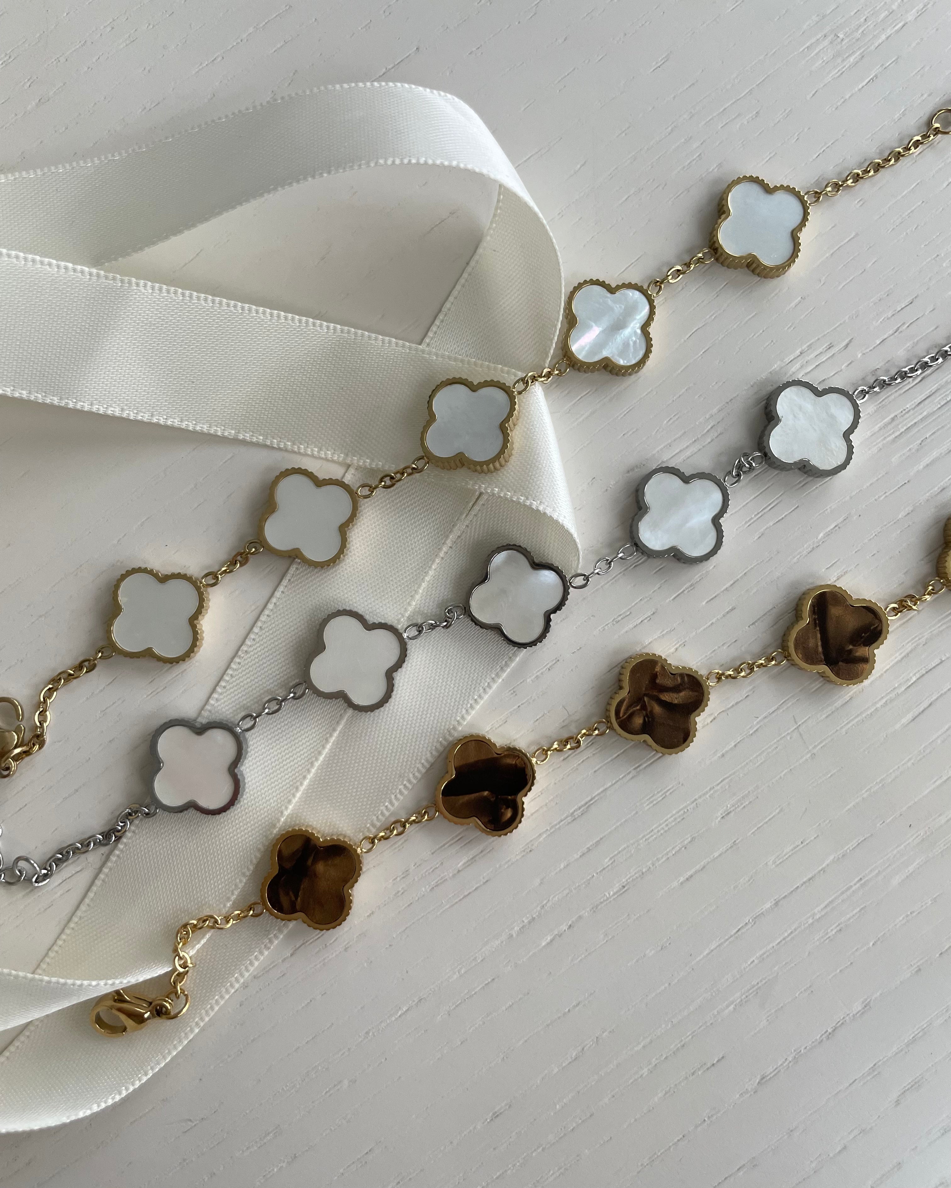 Armband White Silber Clover