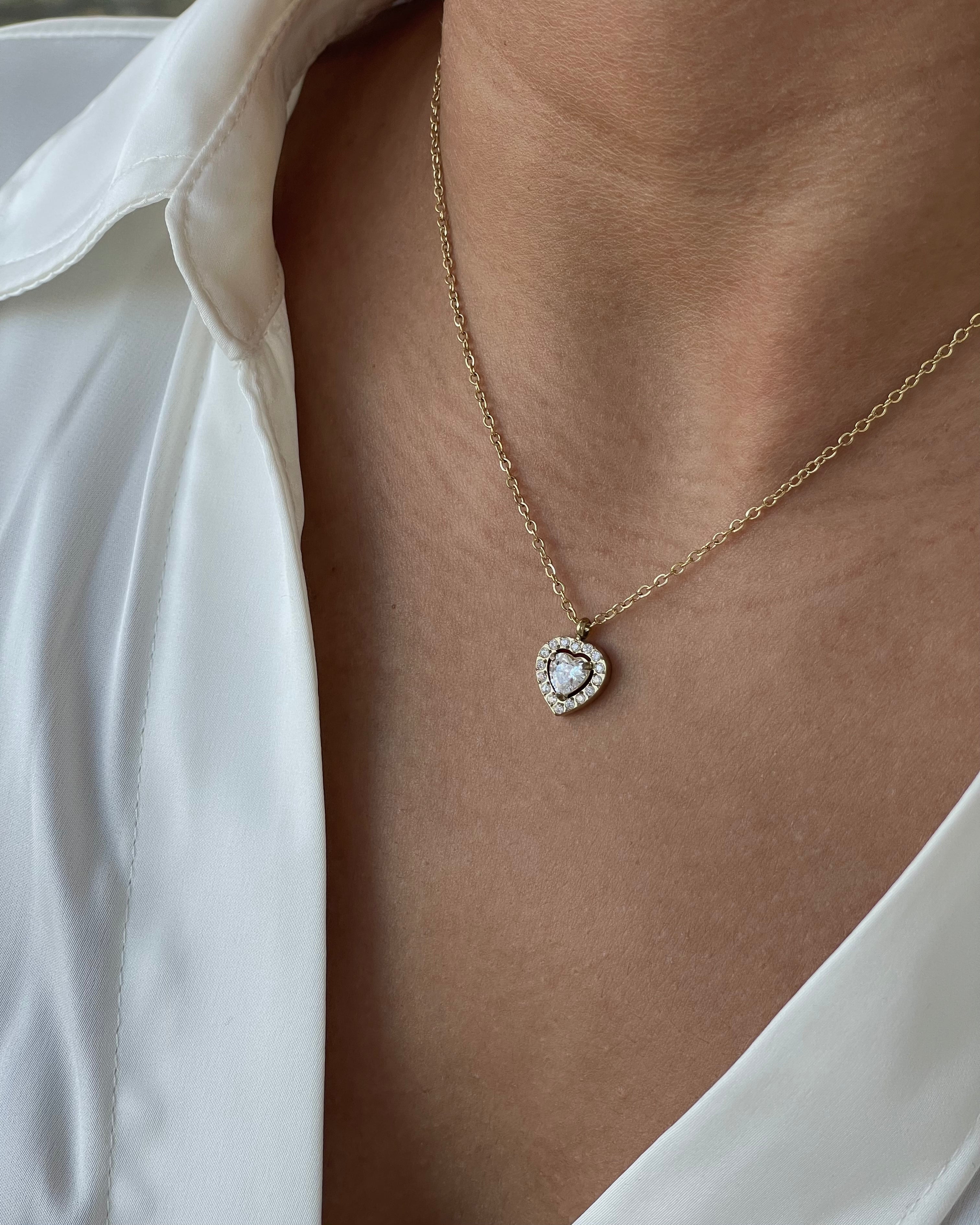 Elmas Kalp Kolye Beyaz