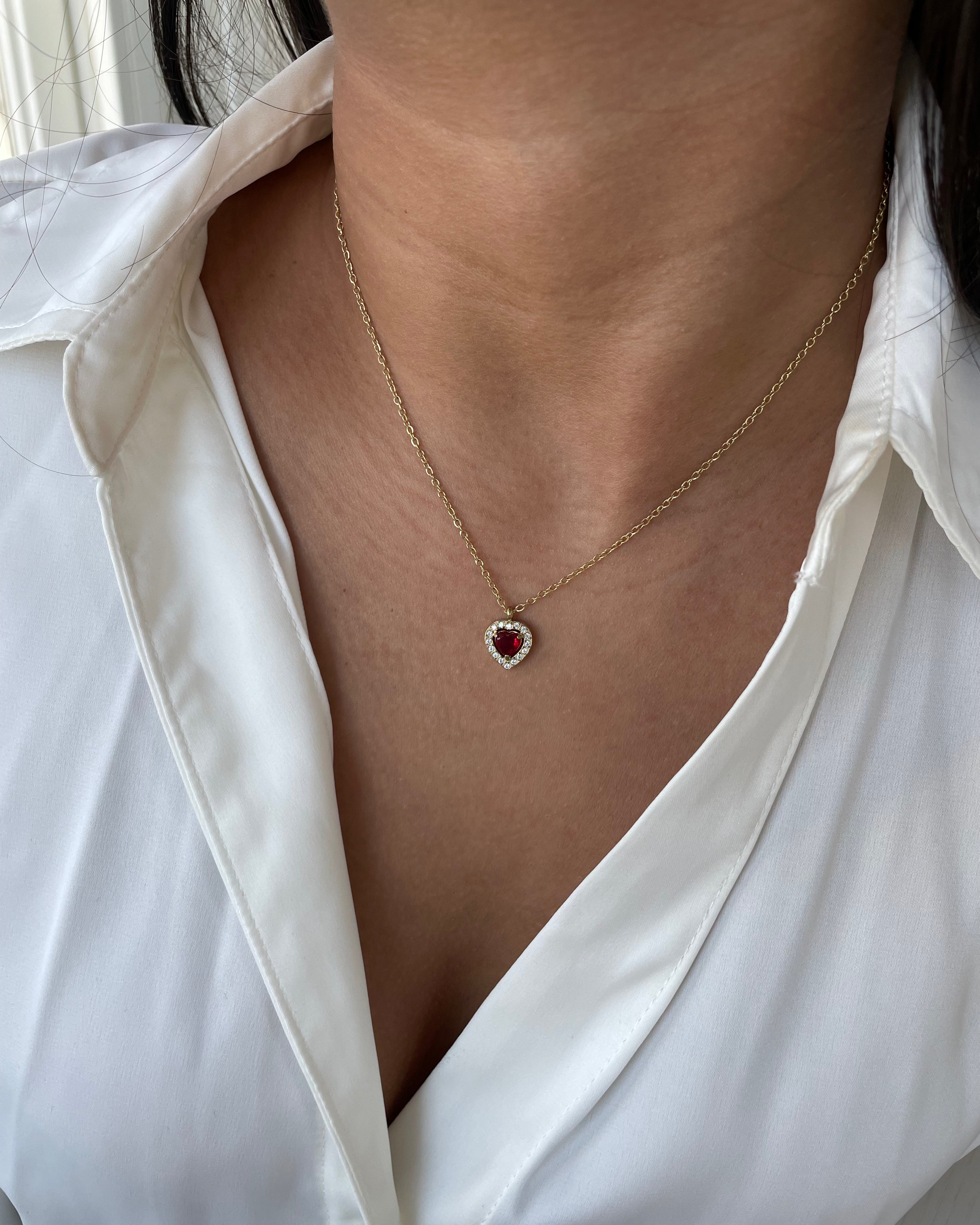 Elmas Kalp Kırmızı Kolye