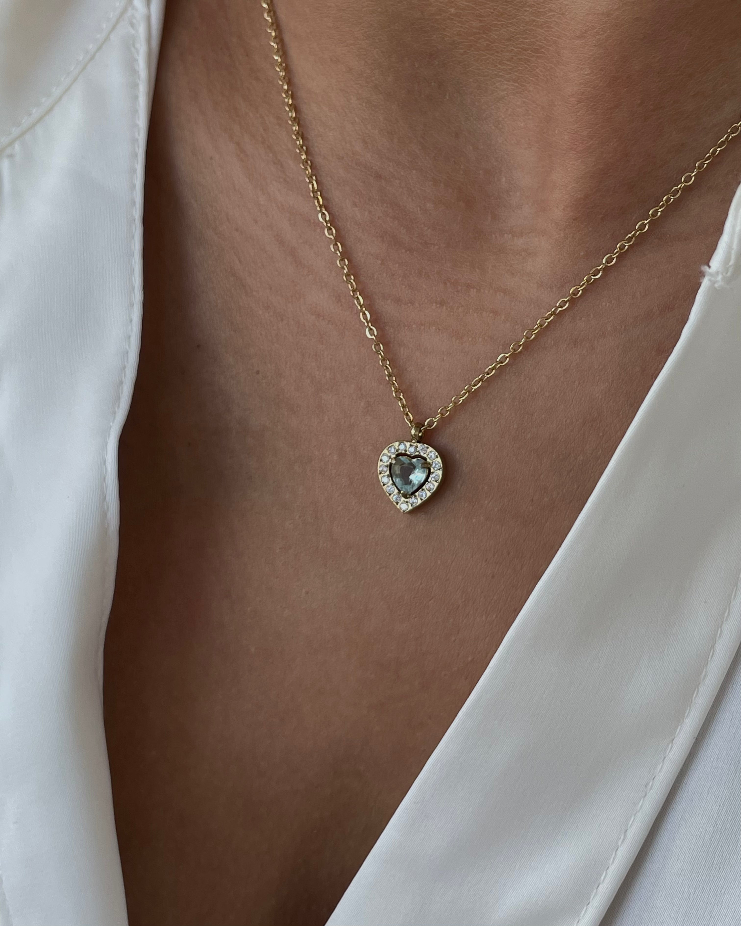 Kette Diamond Heart Aqua Blau