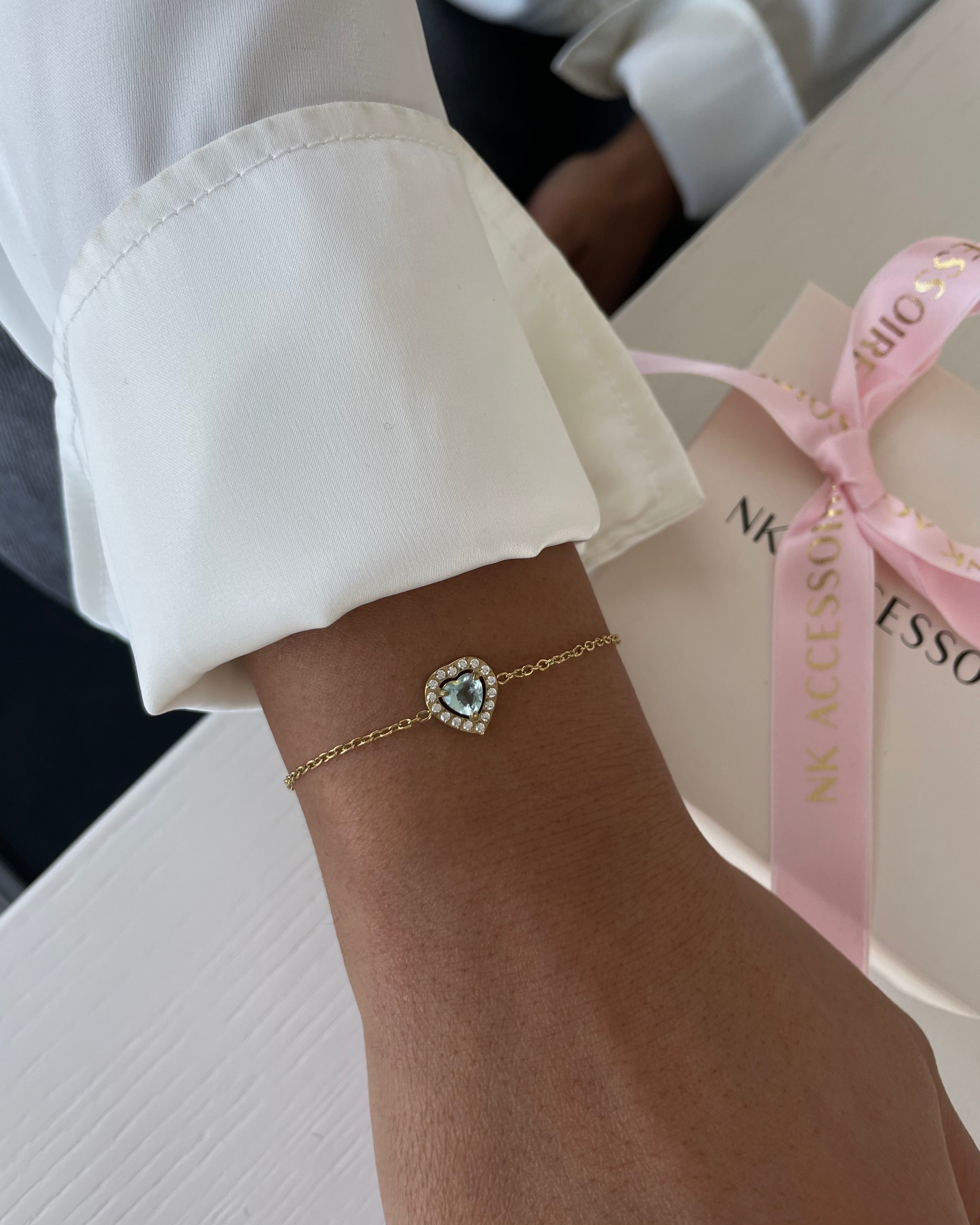 Bileklik Elmas Kalp Aqua Mavi