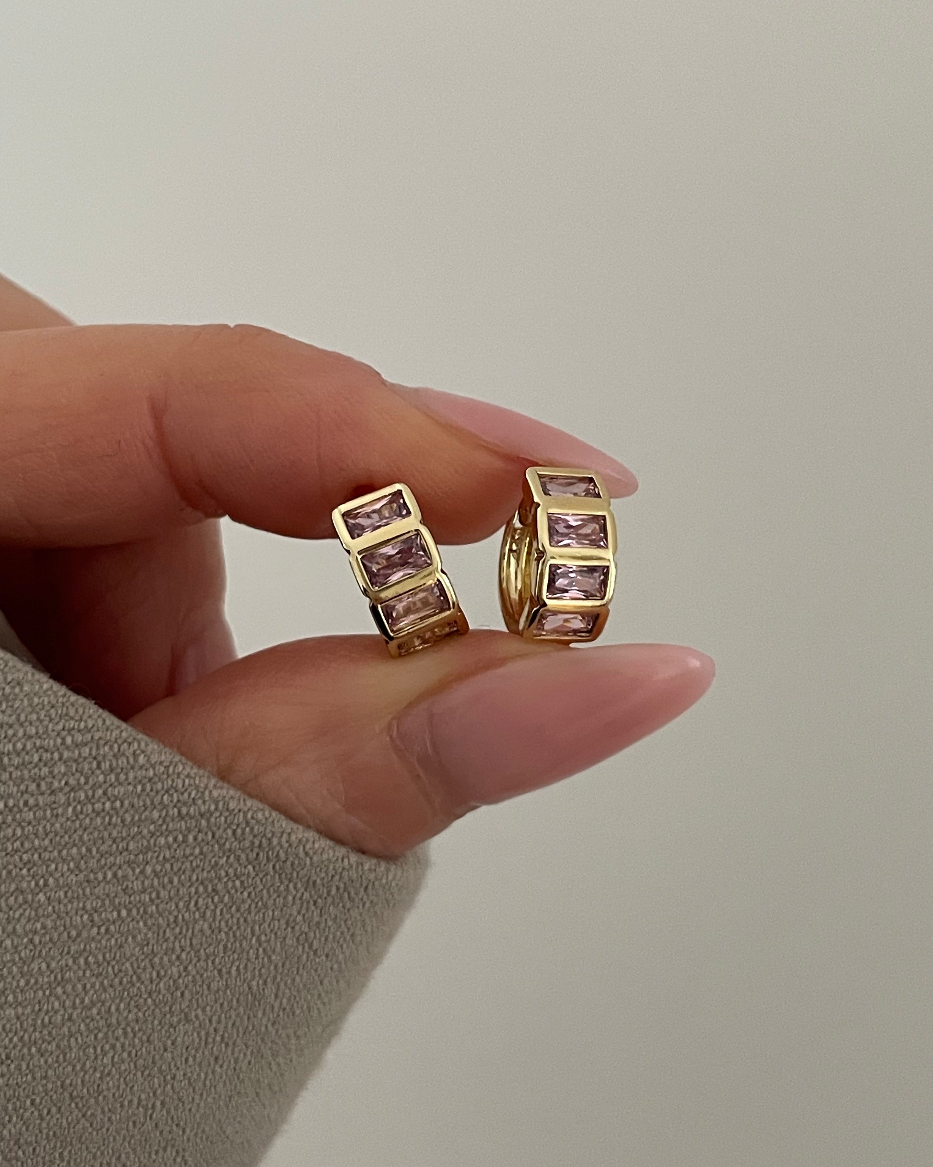 Creolen Baguette Rosa - 14K vergoldet