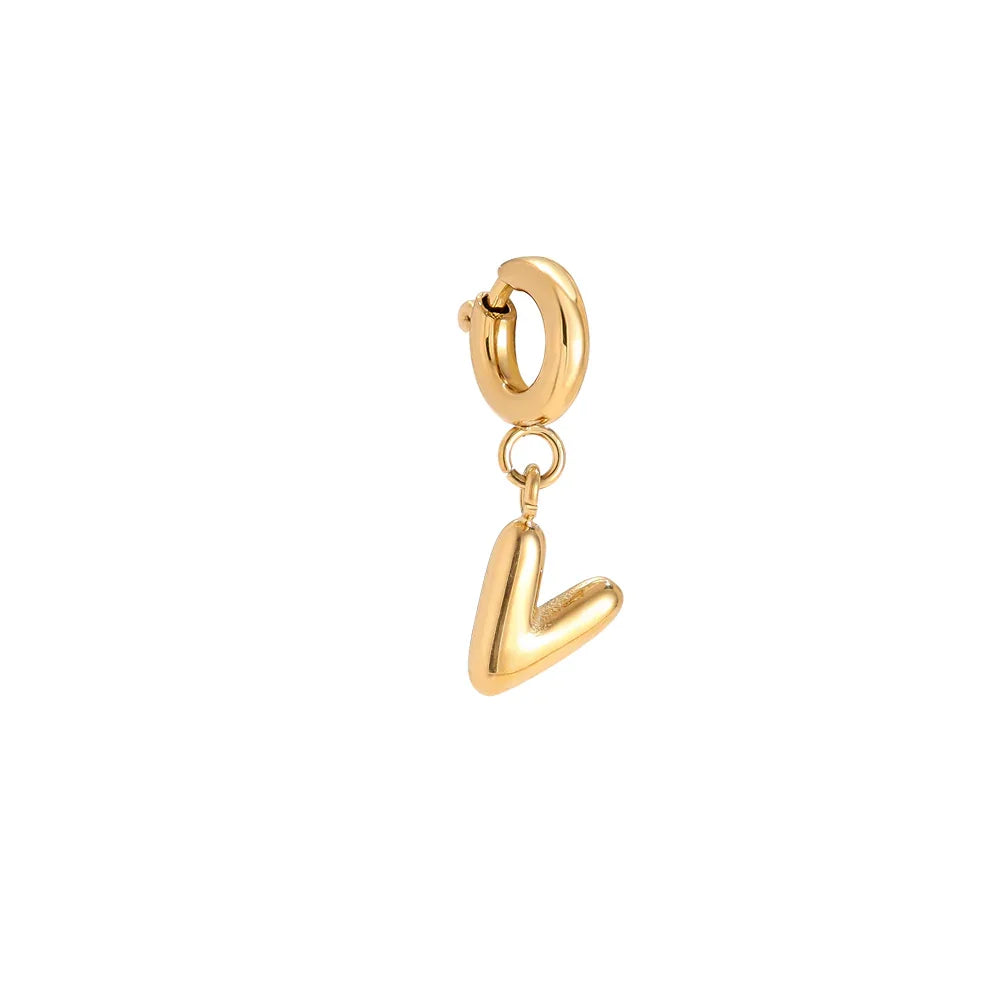 Goldener Ohrring mit dickem Creolenring und hängendem V-Anhänger