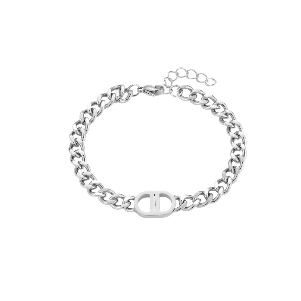 Silberne Gliederarmband mit ovalem Design und verstellbarem Verschluss, Schmuck
