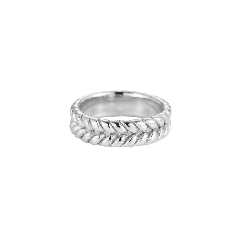 Stainless steel ring, double twist, silver