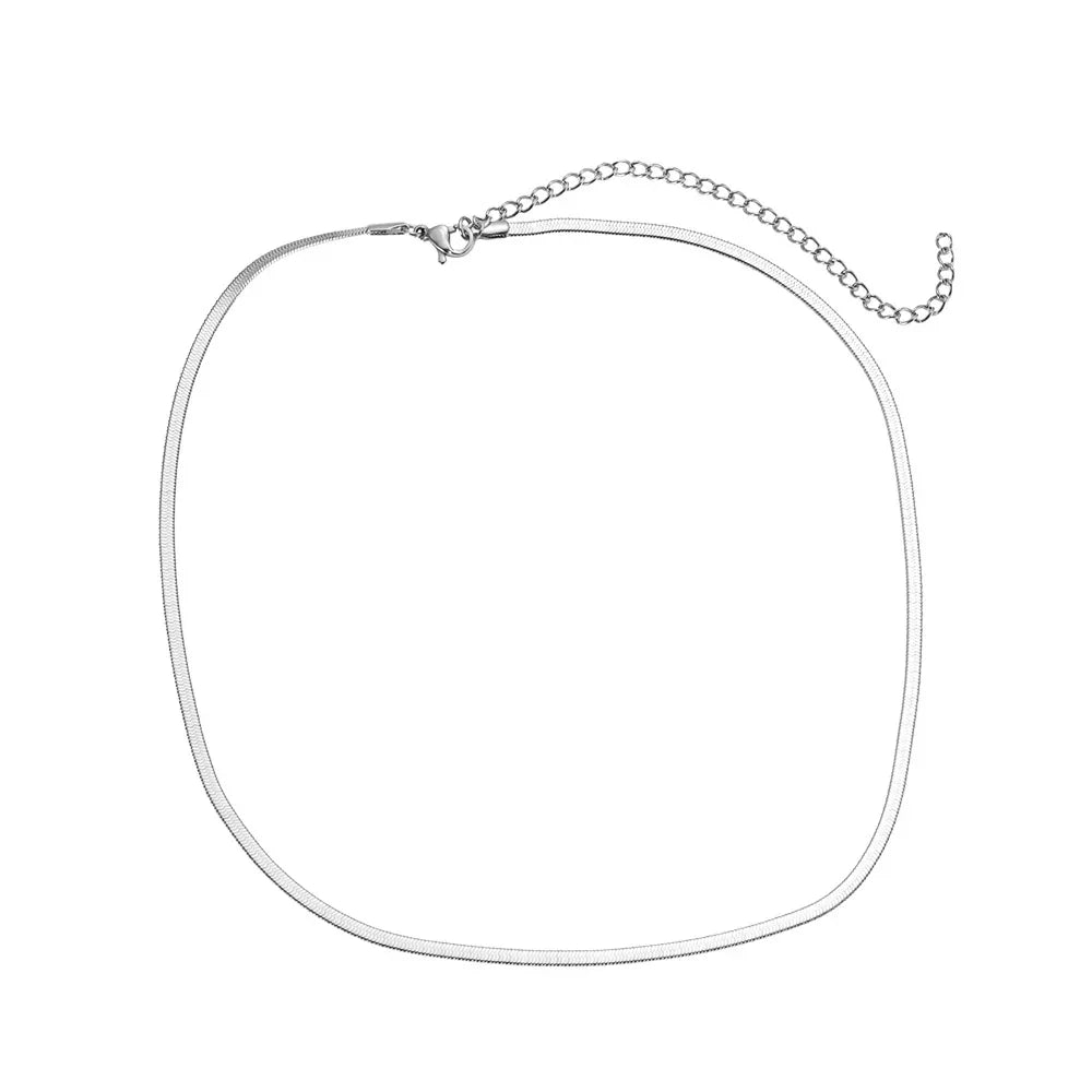 Feine silberne Halskette mit Verlängerungskette und Karabinerverschluss vor weißem Hintergrund