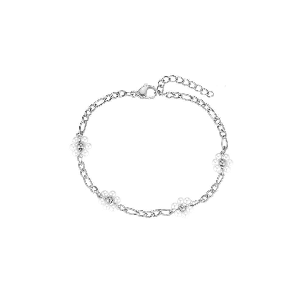 Armband Chain Pearl Flower Silber