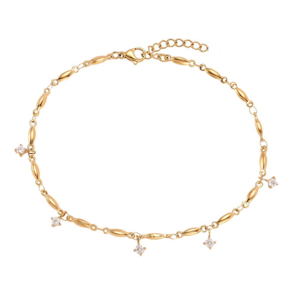 Fusskette Line Stone -18K vergoldet