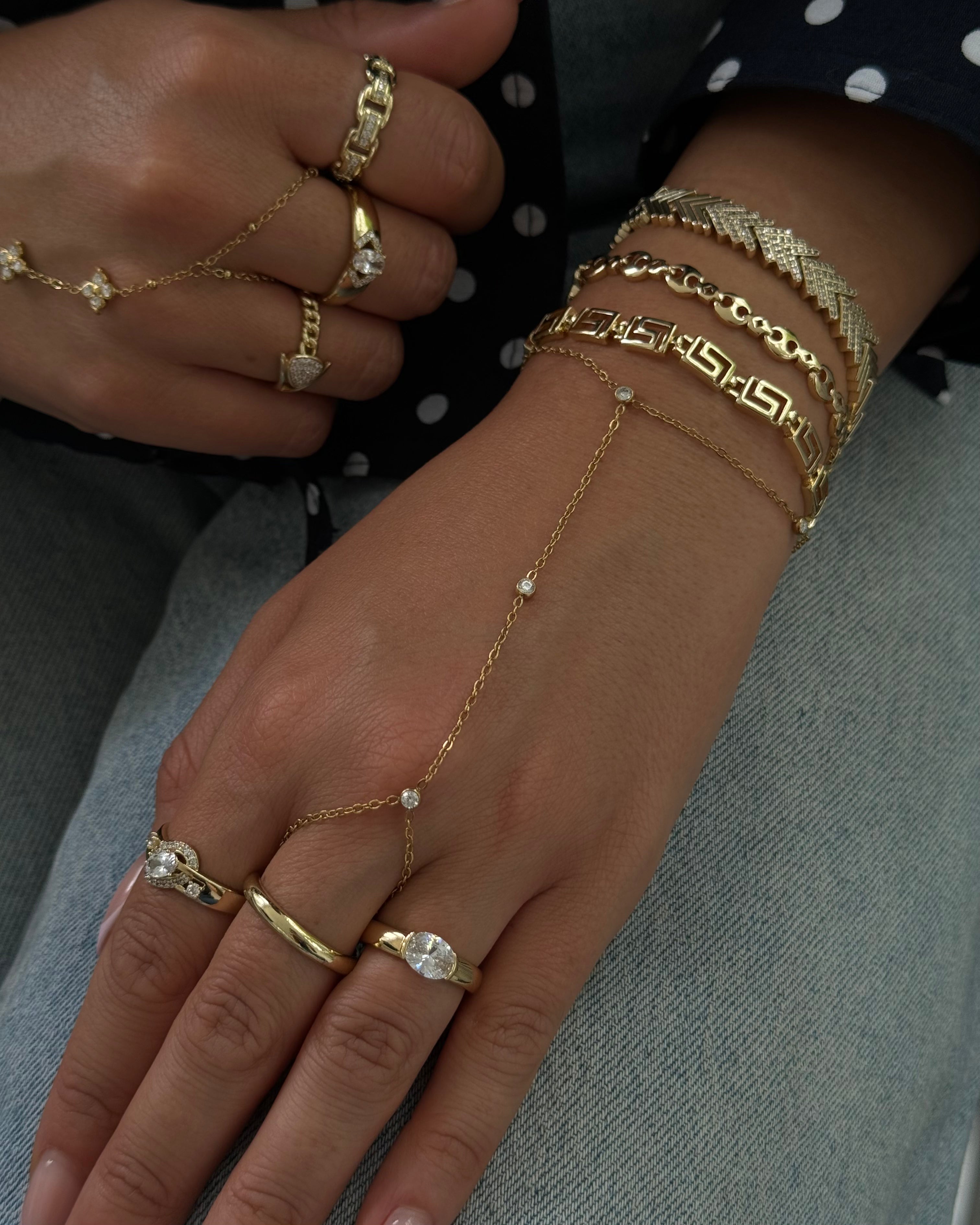 Hand Chain Tiny Stone -18K vergoldet