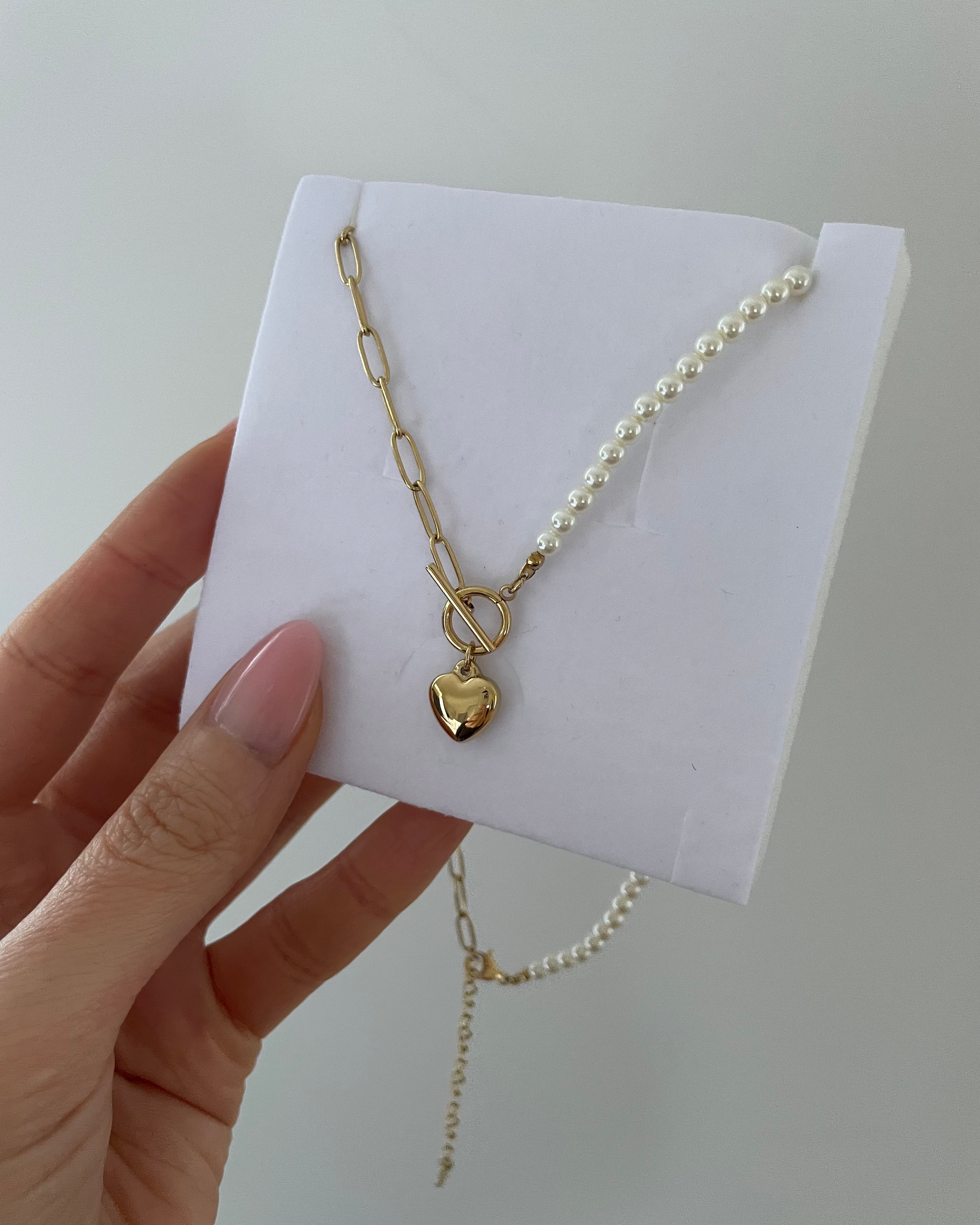 Kette Pearl Chain Heart -18K vergoldet