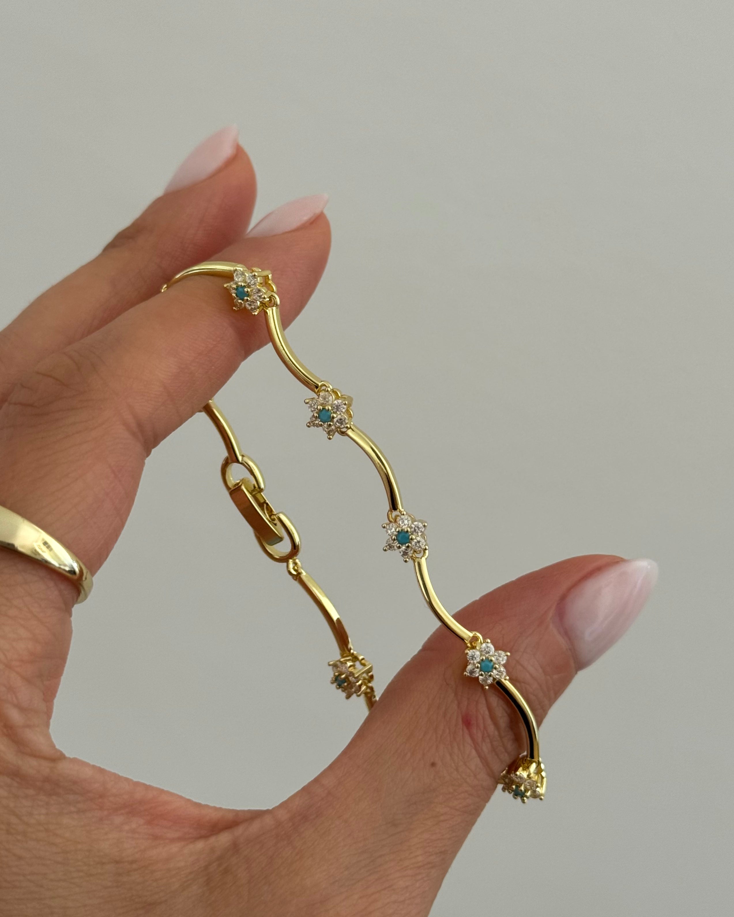 Armband VIP Türkis Wave Bloom -14K vergoldet