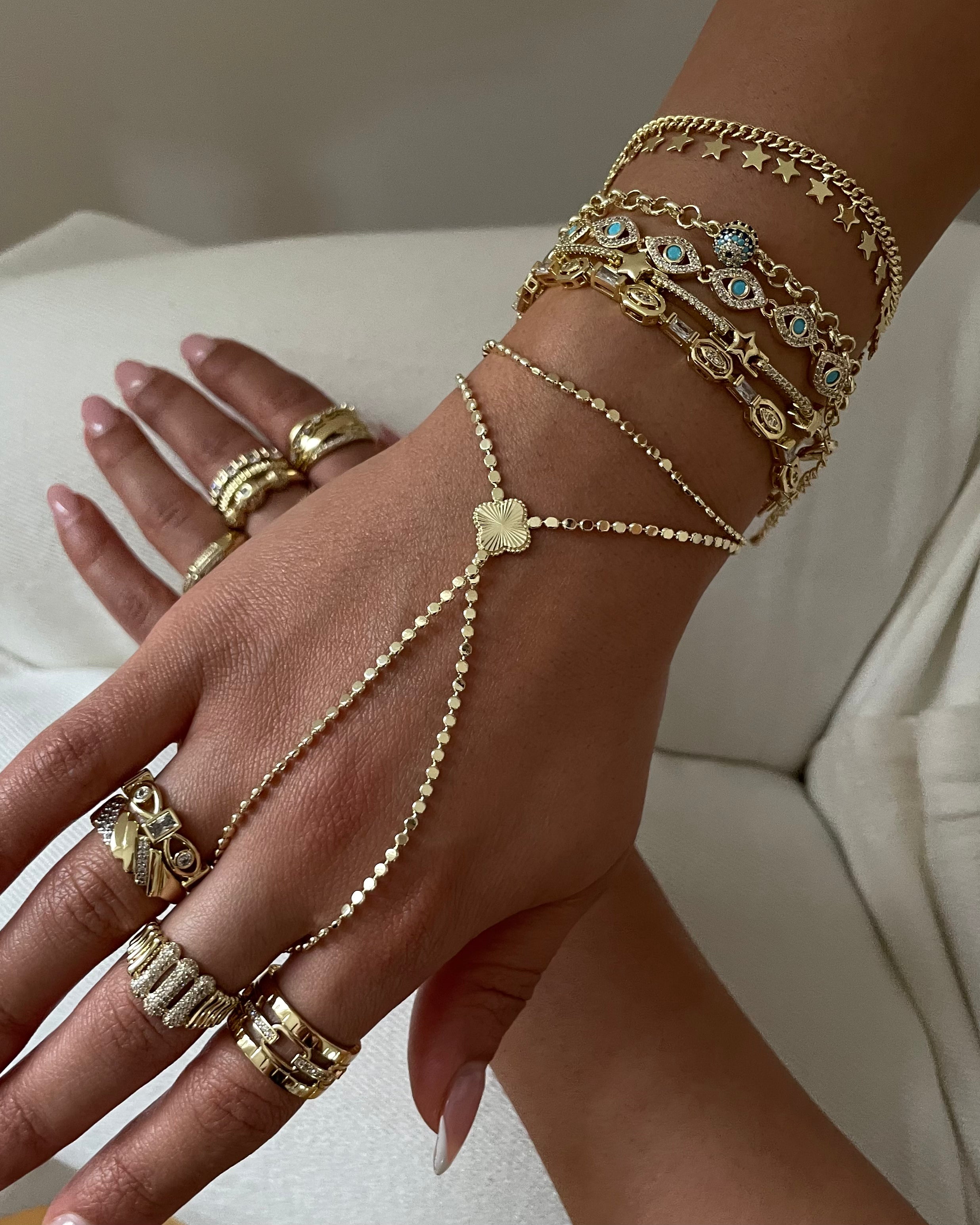 Hand Chain VIP Layer Layla Clover -14K vergoldet