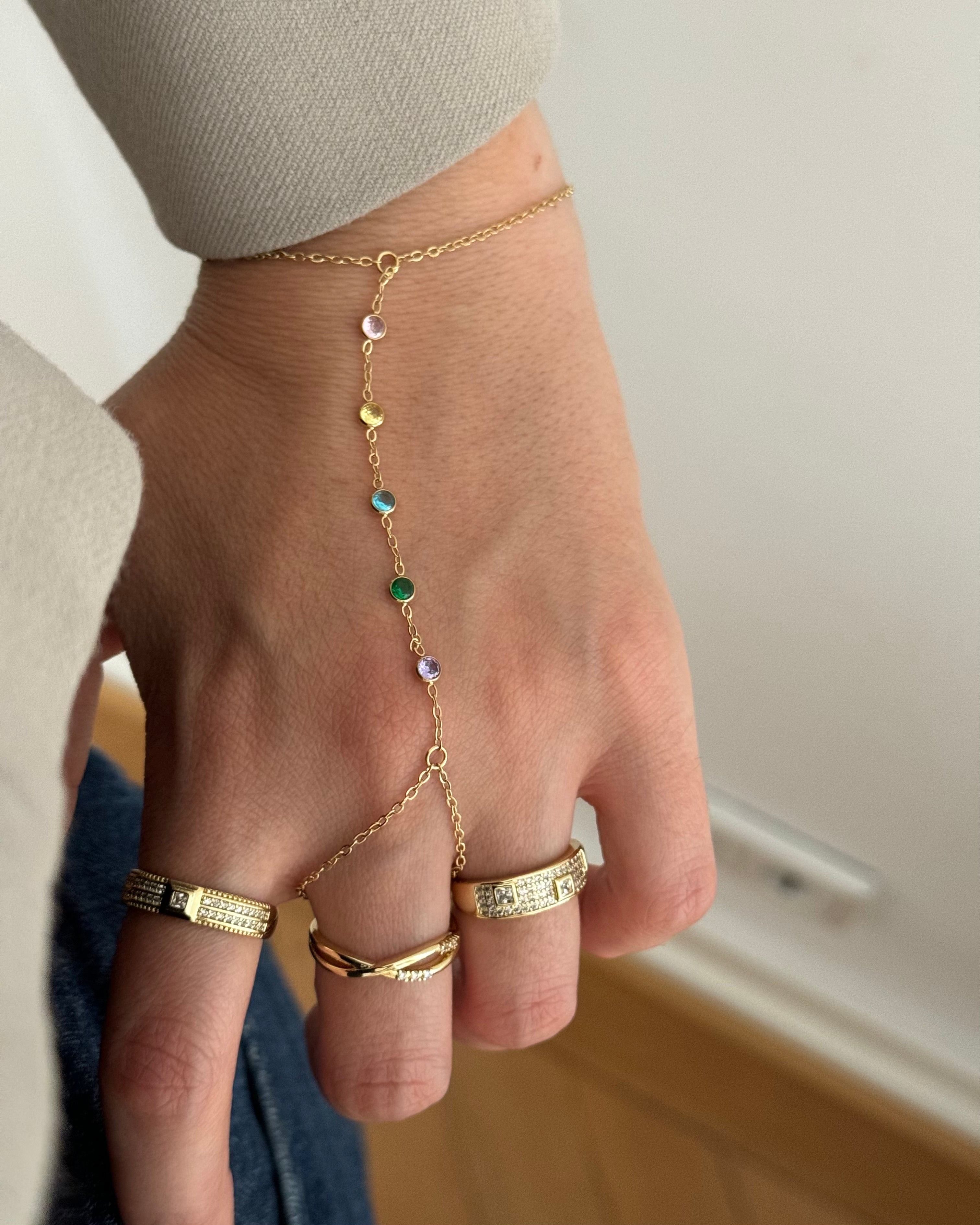 Hand Chain Multicolor-18K vergoldet