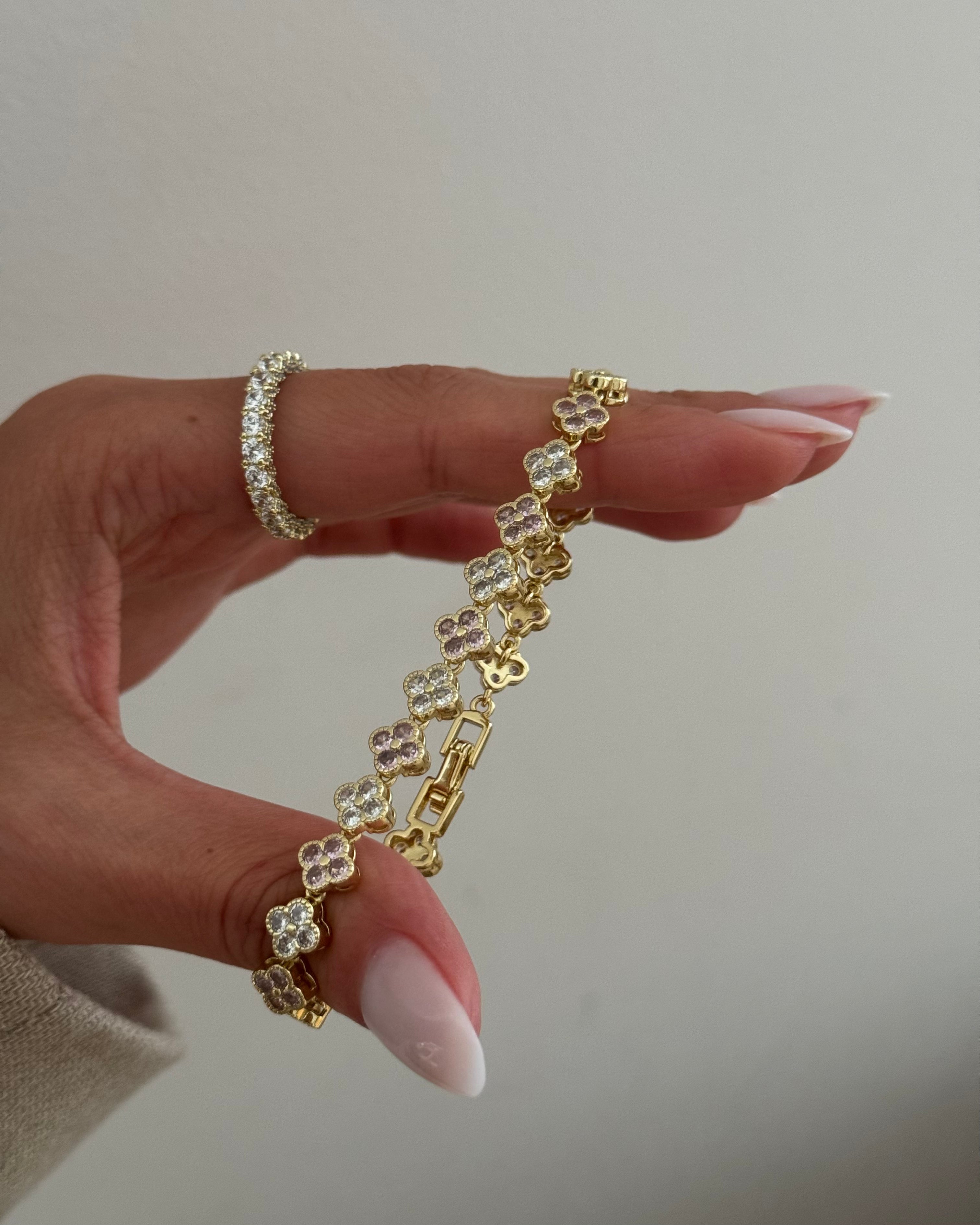 Armband VIP Clover Rosa-Weiß -14K vergoldet