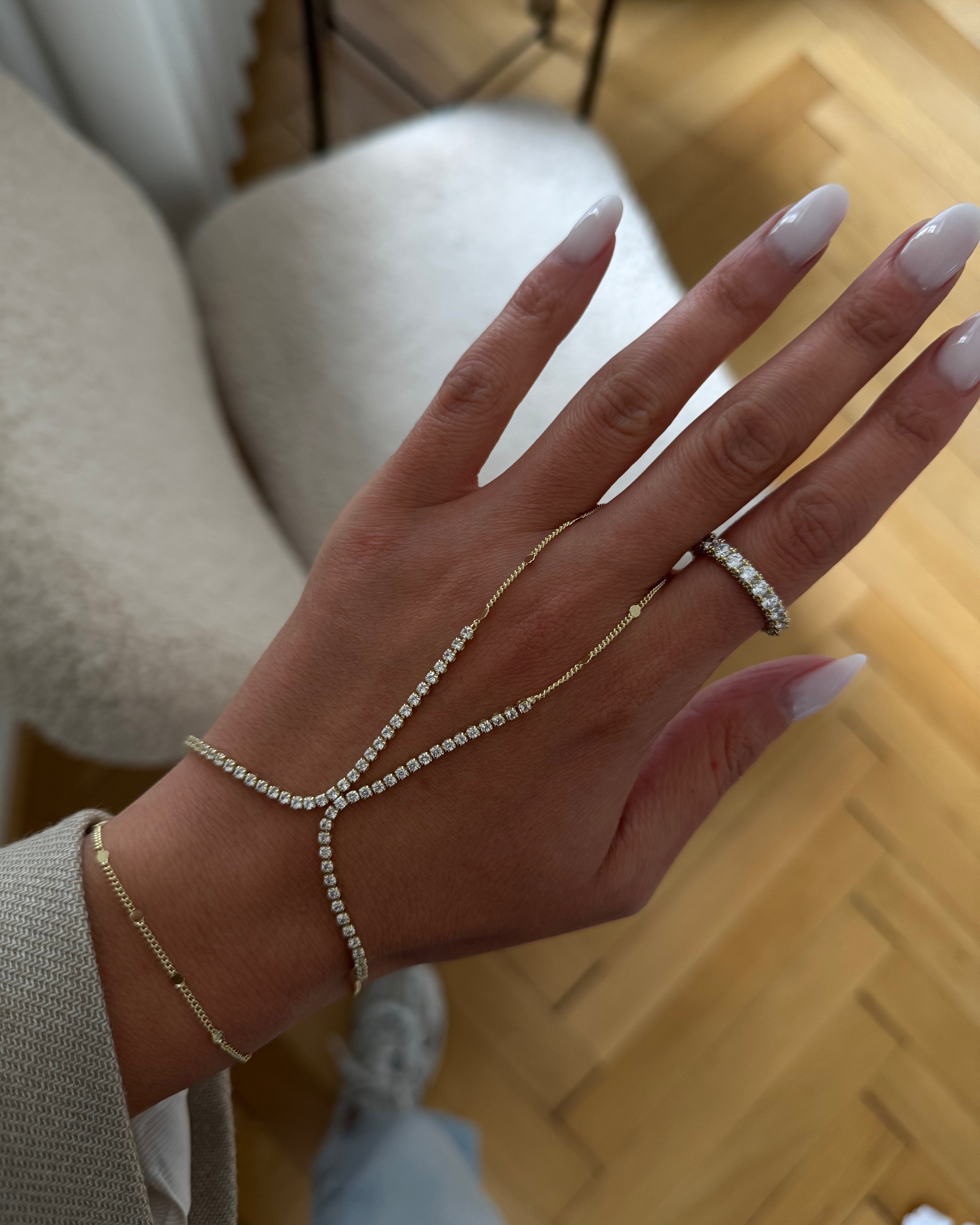 Hand Chain Hayalet Tennis -14K vergoldet