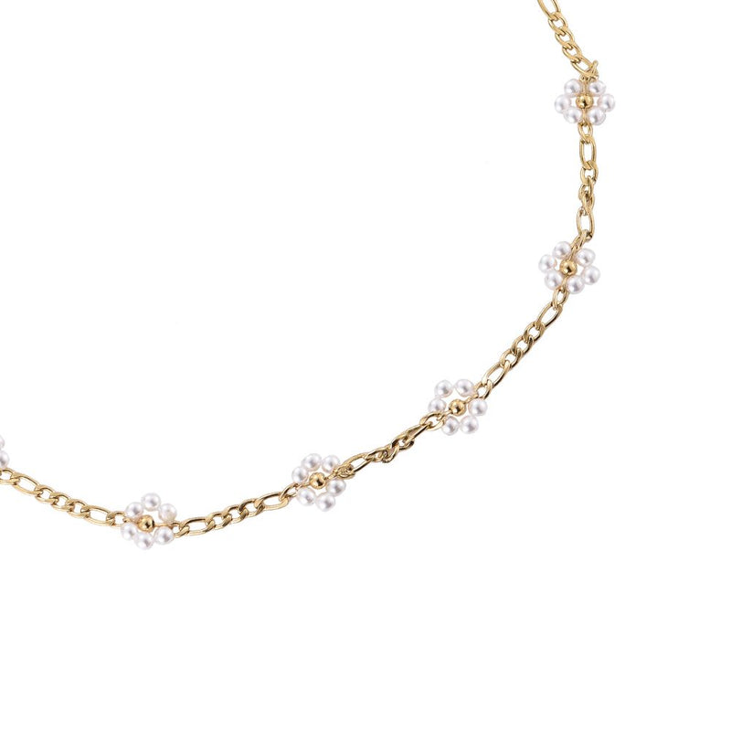 Kette Chain Pearl Flower Gold