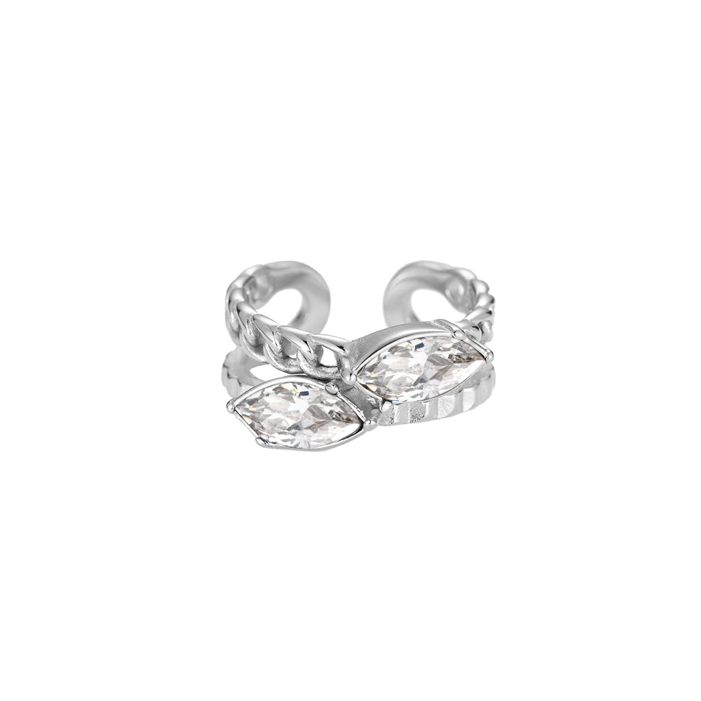 Ring Edelstahl Oval Diamonds Silber